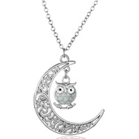 Luminated Necklace, Zinc Alloy, with Epoxy Sticker & iron chain, with 5cm extender chain, Moon, antique silver color plated, oval chain & for woman & hollow, lead & cadmium free Approx 17.5 Inch 