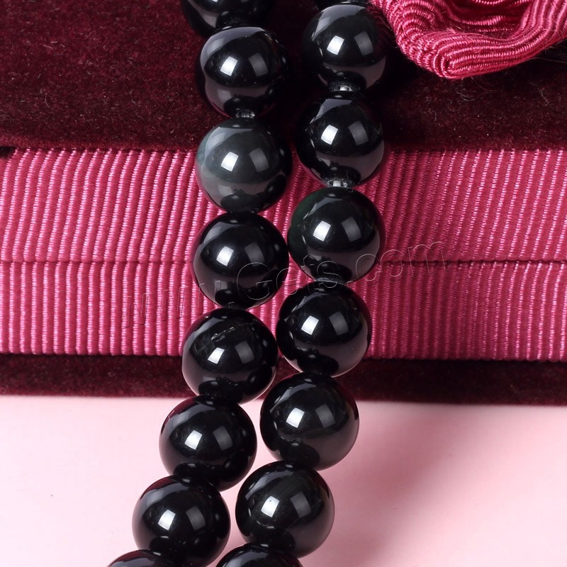 Perles obsidienne noire, Obsidien noir, Rond, naturel, normes différentes pour le choix, Trou:Environ 1mm, Longueur:Environ 15 pouce, Vendu par brin