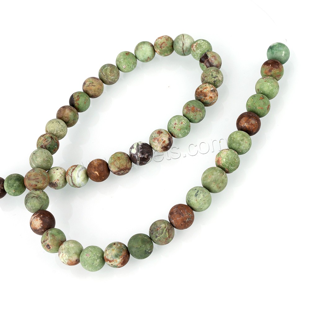 grüner Opal Perle, rund, verschiedene Größen vorhanden & stumpfmatt, Bohrung:ca. 0.5-1.5mm, Länge:ca. 15 ZollInch, verkauft von Strang
