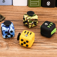 ABS Kunststoff Fidget Cube, mit Zinklegierung, Würfel, Platinfarbe platiniert, verschiedene Muster für Wahl, 33x33mm, verkauft von PC[