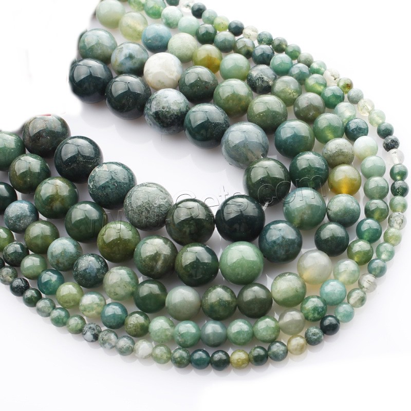 Natürliche Moosachat Perlen, Moos Achat, rund, verschiedene Größen vorhanden, Länge:ca. 15 ZollInch, verkauft von Strang