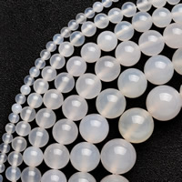 Natürliche Weiße Achat Perlen, Weißer Achat, rund, verschiedene Größen vorhanden, Länge:ca. 15 ZollInch, verkauft von Strang