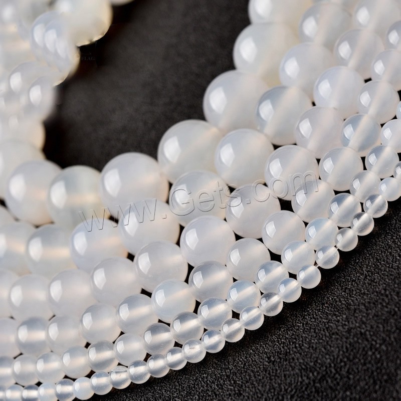 Perla de ágata blanca natural, Ágata blanca, Esférico, diverso tamaño para la opción, longitud:aproximado 15 Inch, Vendido por Sarta