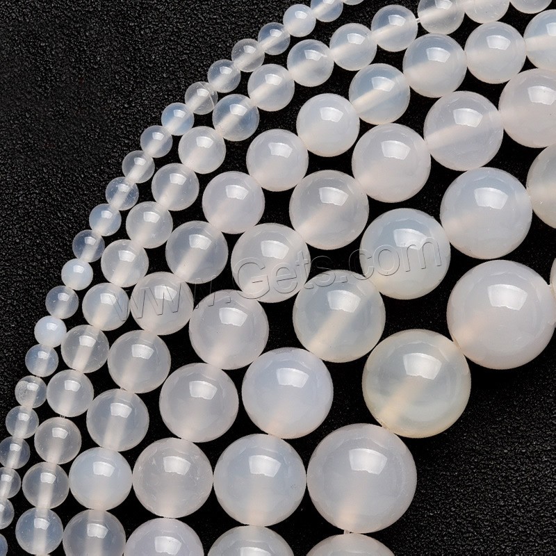 Perla de ágata blanca natural, Ágata blanca, Esférico, diverso tamaño para la opción, longitud:aproximado 15 Inch, Vendido por Sarta