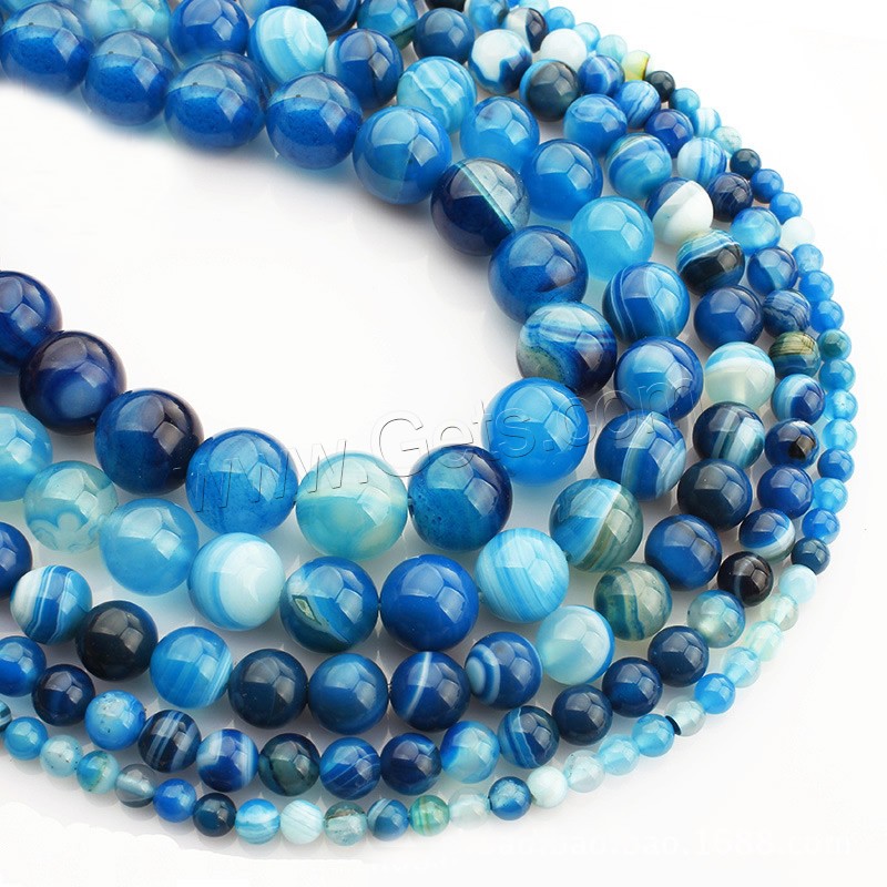 Gefärbte Achat Perlen, Streifen Achat, rund, verschiedene Größen vorhanden, blau, Länge:ca. 15 ZollInch, verkauft von Strang