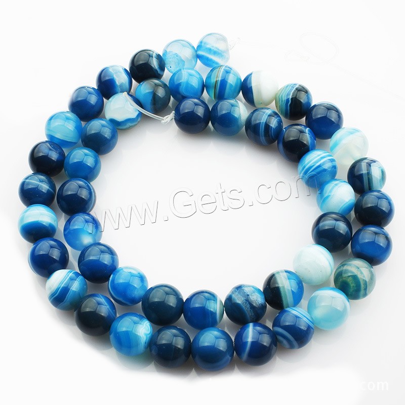 Gefärbte Achat Perlen, Streifen Achat, rund, verschiedene Größen vorhanden, blau, Länge:ca. 15 ZollInch, verkauft von Strang