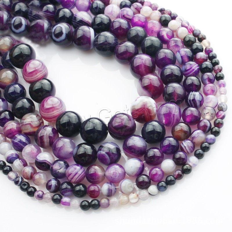 Natürliche Streifen Achat Perlen, Synthetischer Achat, rund, synthetisch, verschiedene Größen vorhanden, violett, Länge:ca. 15 ZollInch, verkauft von Strang