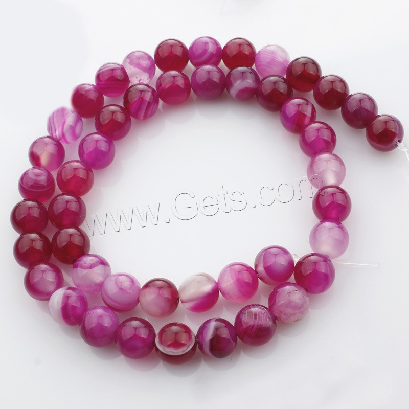 Natürliche Streifen Achat Perlen, rund, verschiedene Größen vorhanden, rosakarmin, Länge:ca. 15 ZollInch, verkauft von Strang