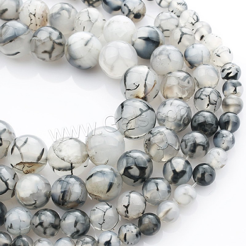 Natural Dragon Veins Agate Beads, Round, different size for choice, white and black, Length:Approx 15 Inch, Sold By Strand
