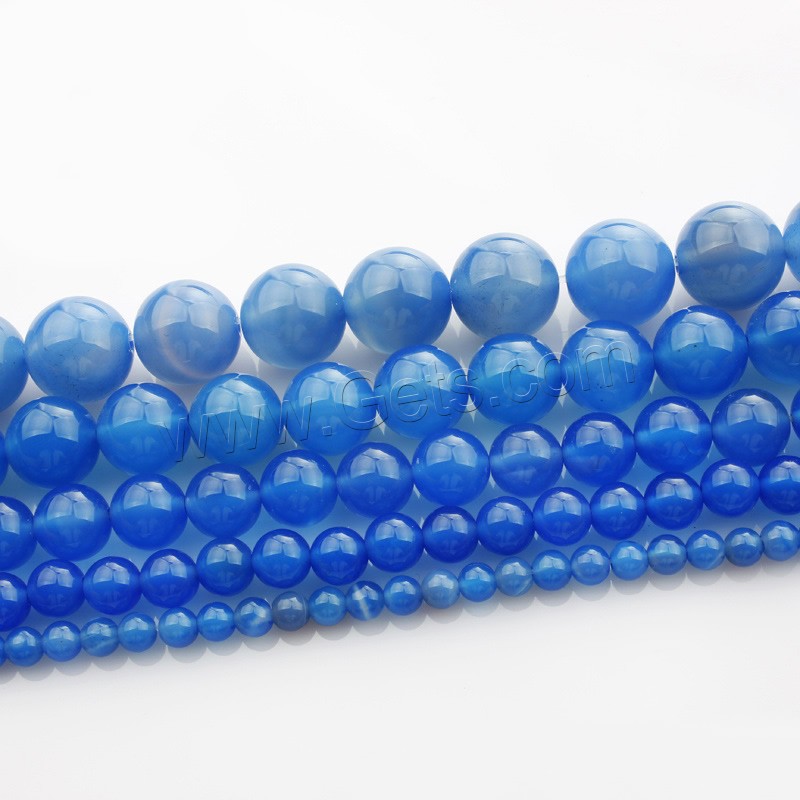 Perle Agate bleue naturelle, Rond, normes différentes pour le choix, Longueur:Environ 15 pouce, Vendu par brin