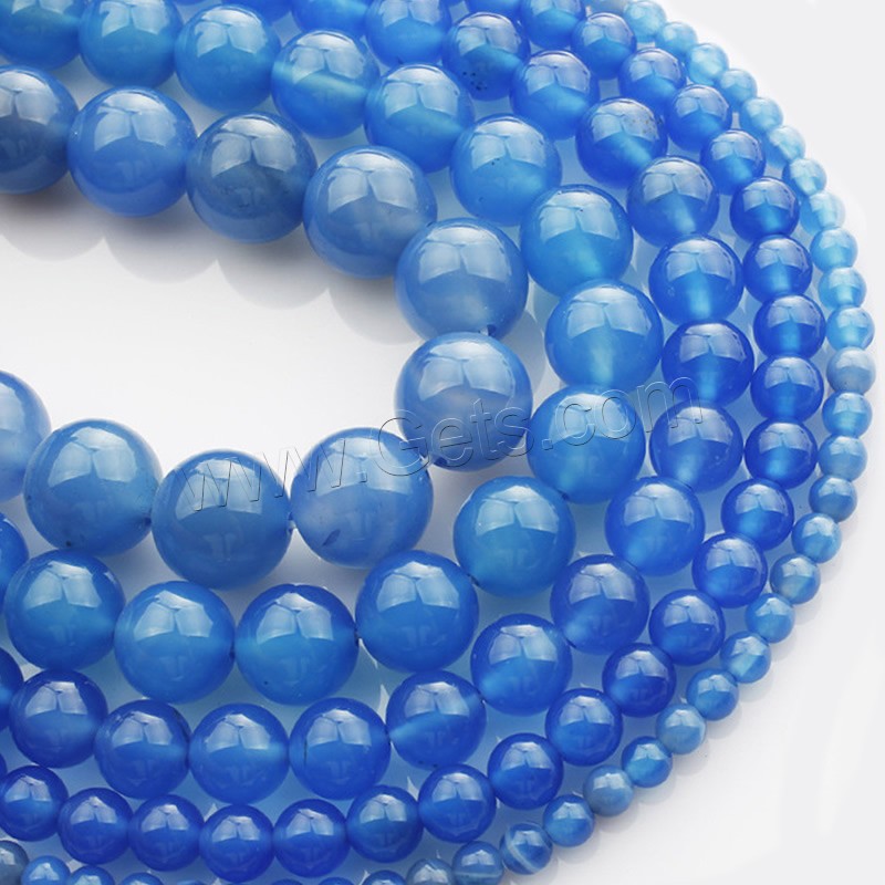 Natural Blue Agate Beads, Round, different size for choice, Length:Approx 15 Inch, Sold By Strand