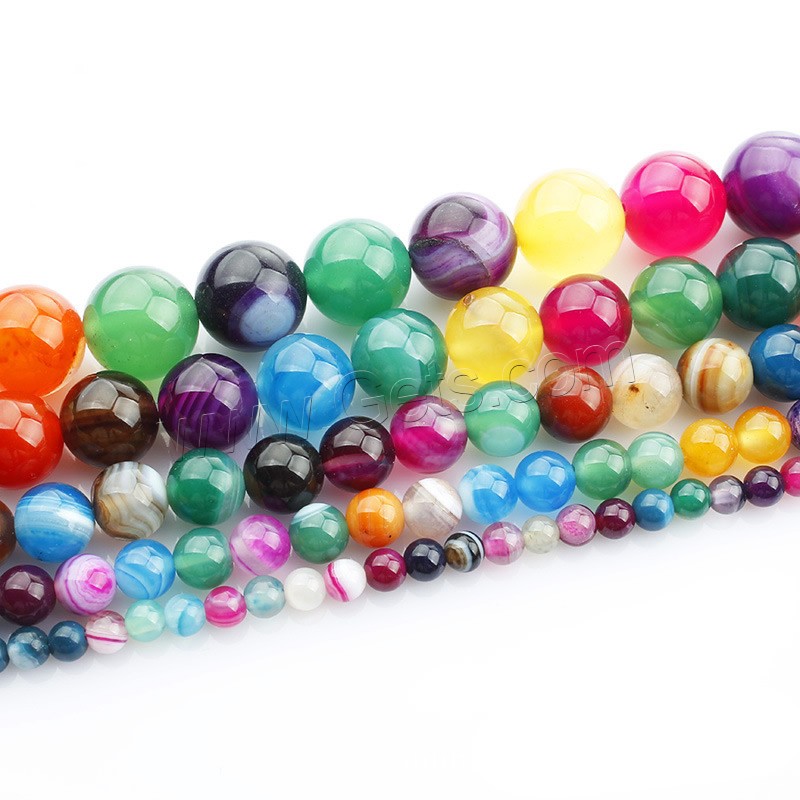 Natürliche Streifen Achat Perlen, rund, verschiedene Größen vorhanden, gemischte Farben, Länge:ca. 15 ZollInch, verkauft von Strang