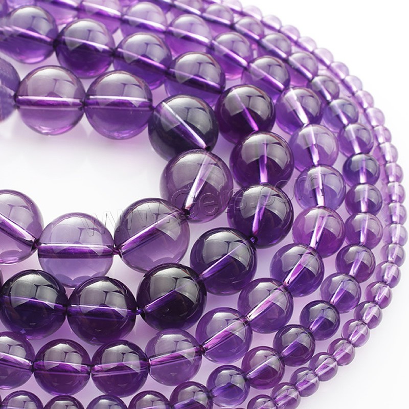 天然紫水晶のビーズ, アメジスト, ラウンド形, 2 月誕生石 & 異なるサイズの選択, 長さ:約 15 インチ, 売り手 ストランド