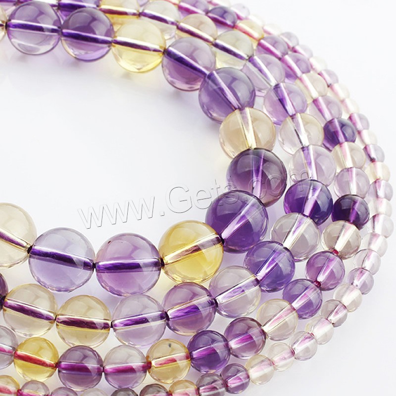 Natural Ametrine Beads, Round, different size for choice, Length:Approx 15 Inch, Sold By Strand