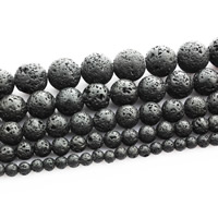 Natürliche Lava Perlen, rund, verschiedene Größen vorhanden, Bohrung:ca. 1mm, Länge:ca. 15 ZollInch, verkauft von Strang