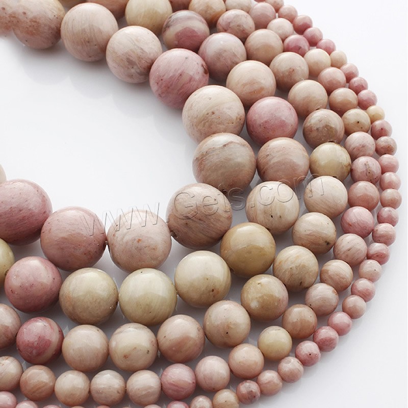 Rhodonit Perlen, rund, natürlich, verschiedene Größen vorhanden, Länge:ca. 15 ZollInch, verkauft von Strang