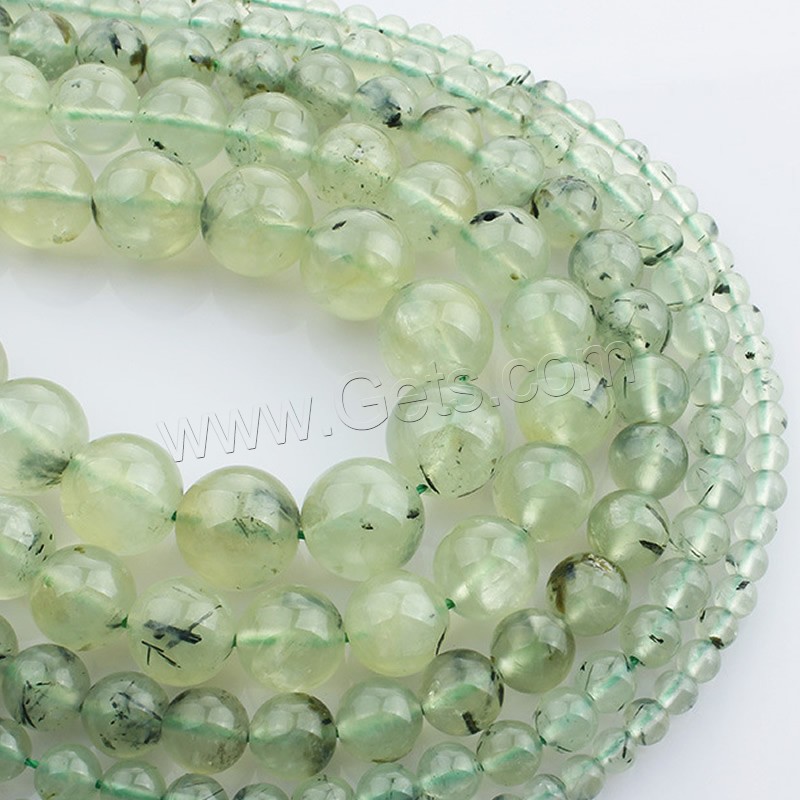 Prehnit-Perlen, Prehnit, rund, natürlich, verschiedene Größen vorhanden, Länge:ca. 15 ZollInch, verkauft von Strang