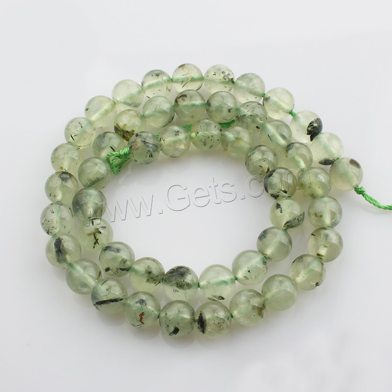 Prehnit-Perlen, Prehnit, rund, natürlich, verschiedene Größen vorhanden, Länge:ca. 15 ZollInch, verkauft von Strang