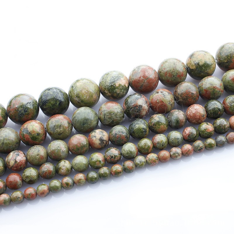 Perles unakite, Rond, naturel, normes différentes pour le choix, Longueur:Environ 15 pouce, Vendu par brin