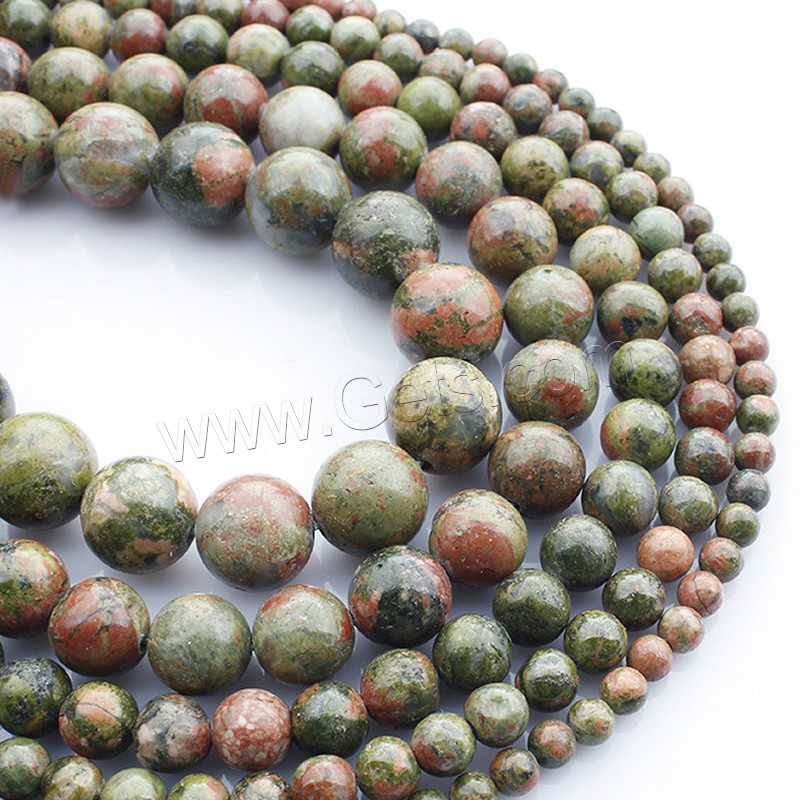Unakit Perlen, Unakite, rund, natürlich, verschiedene Größen vorhanden, Länge:ca. 15 ZollInch, verkauft von Strang