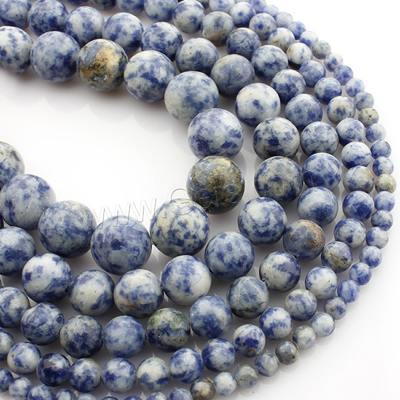 Perles tache bleu et blanc, Tache bleue, Rond, naturel, normes différentes pour le choix, Longueur:Environ 15 pouce, Vendu par brin