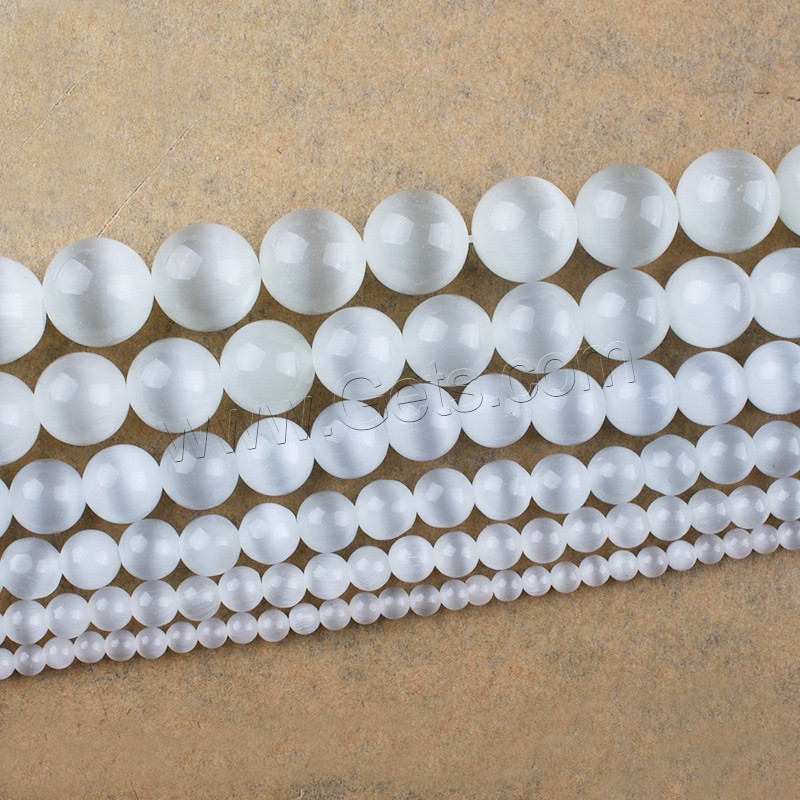 Katzenauge Perlen, rund, natürlich, verschiedene Größen vorhanden, weiß, Länge:ca. 15 ZollInch, verkauft von Strang