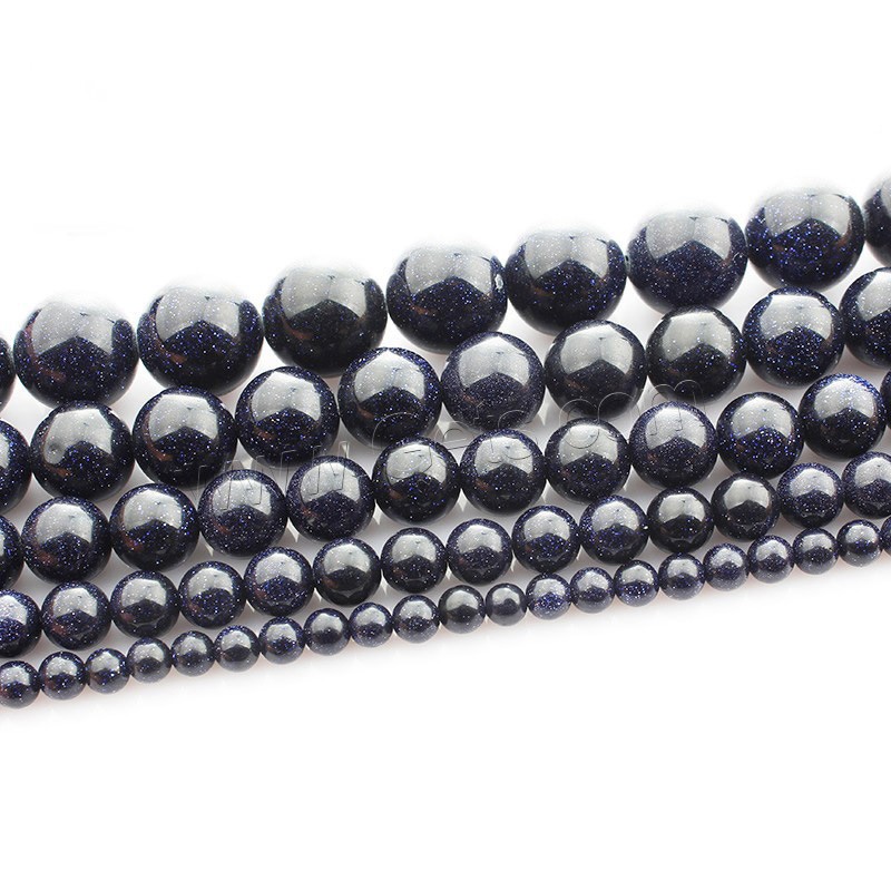 Blaue Goldstein Perlen, blauer Goldsand, rund, verschiedene Größen vorhanden, Länge:ca. 15 ZollInch, verkauft von Strang