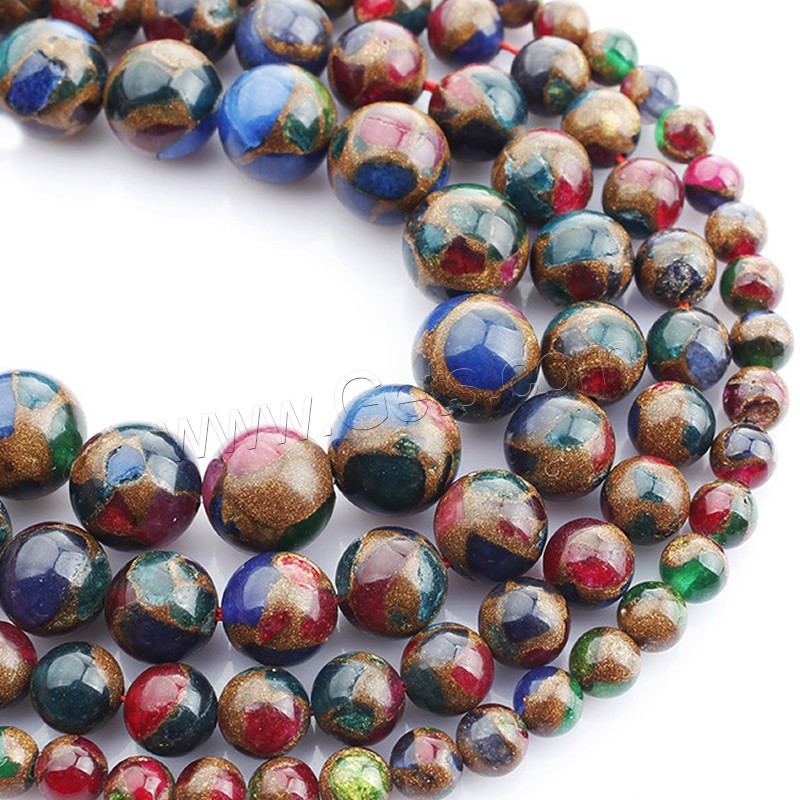 Goldstein Perlen, Goldsand, rund, verschiedene Größen vorhanden, farbenfroh, Länge:ca. 15 ZollInch, verkauft von Strang