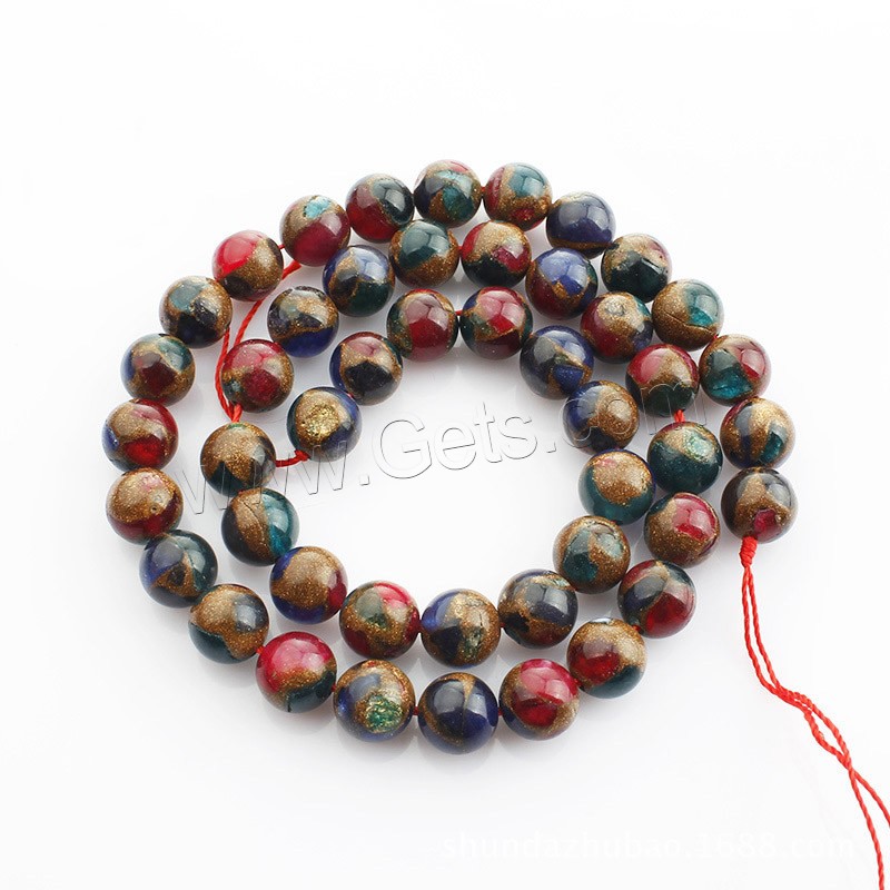 Goldstein Perlen, Goldsand, rund, verschiedene Größen vorhanden, farbenfroh, Länge:ca. 15 ZollInch, verkauft von Strang