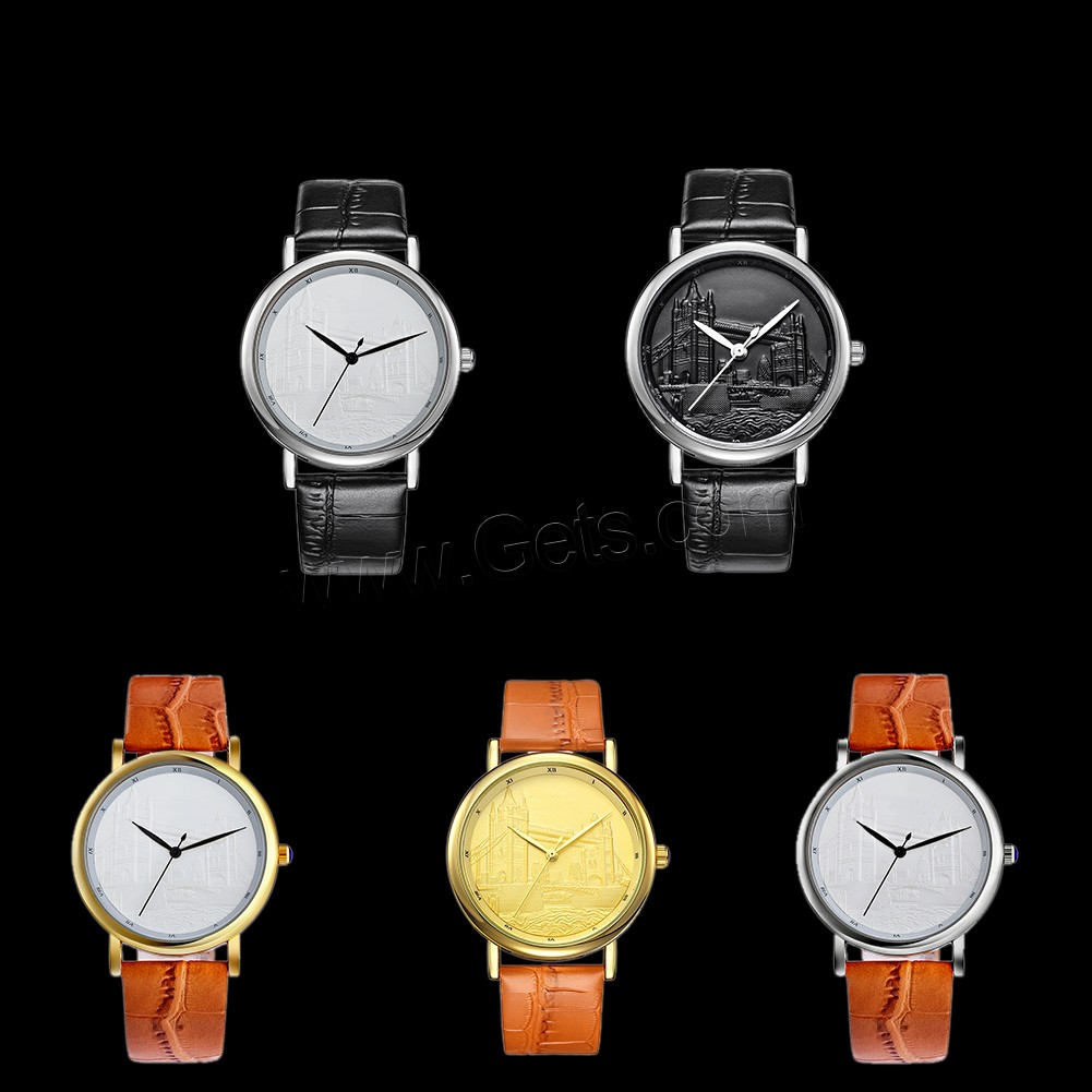 Zinc Alloy, with Cowhide & Glass, Chinese movement, plated, Unisex & different size for choice, more colors for choice, Sold By PC