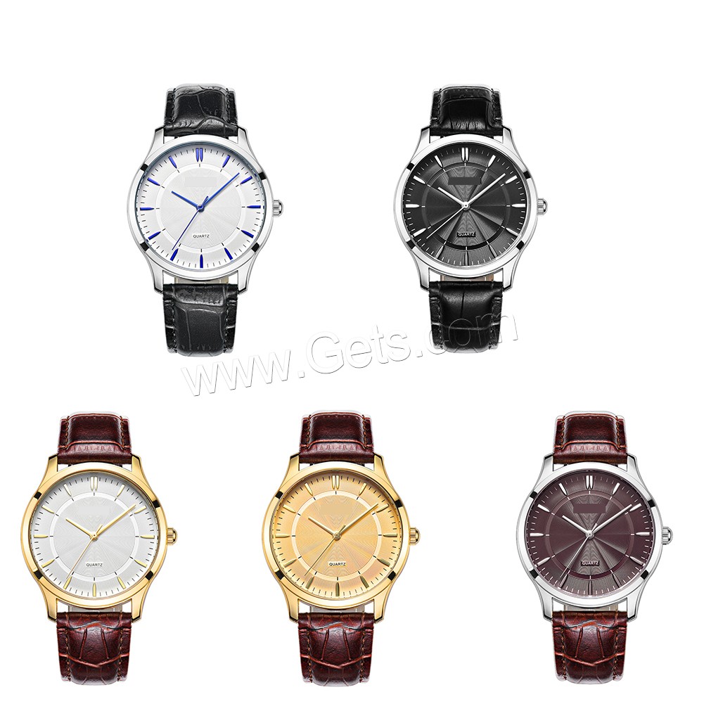 Zinc Alloy, with Cowhide & Glass, Chinese movement, plated, Unisex & different size for choice, more colors for choice, Sold By PC