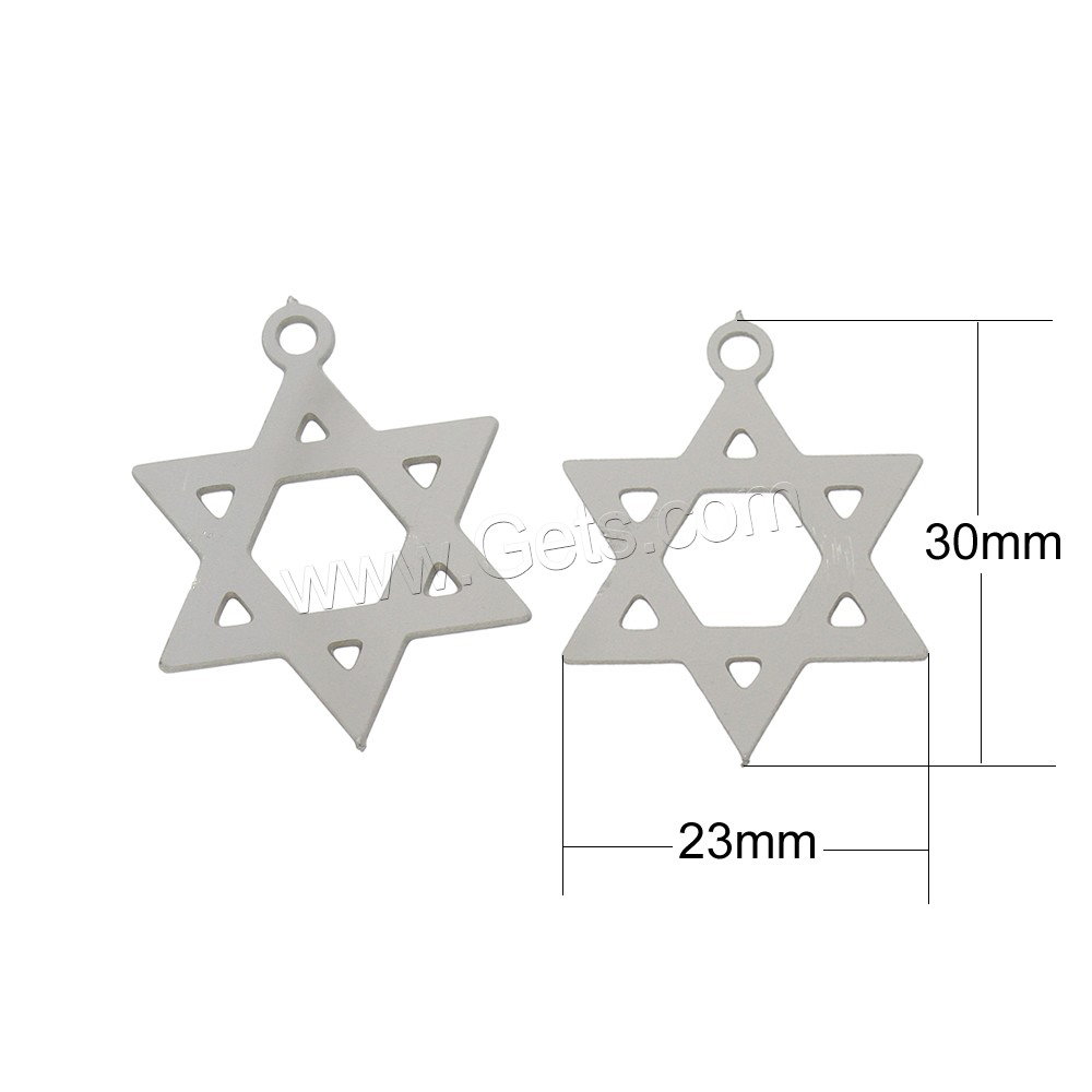 Stainless Steel Star Pendant, Star of David, different size for choice, original color, Hole:Approx 2mm, Sold By PC