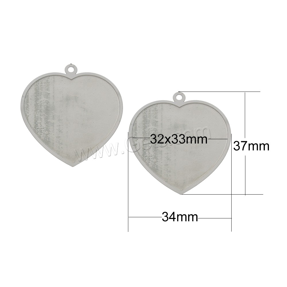 Stainless Steel Pendant Component, Heart, different size for choice, original color, Hole:Approx 32x33mm, Sold By PC