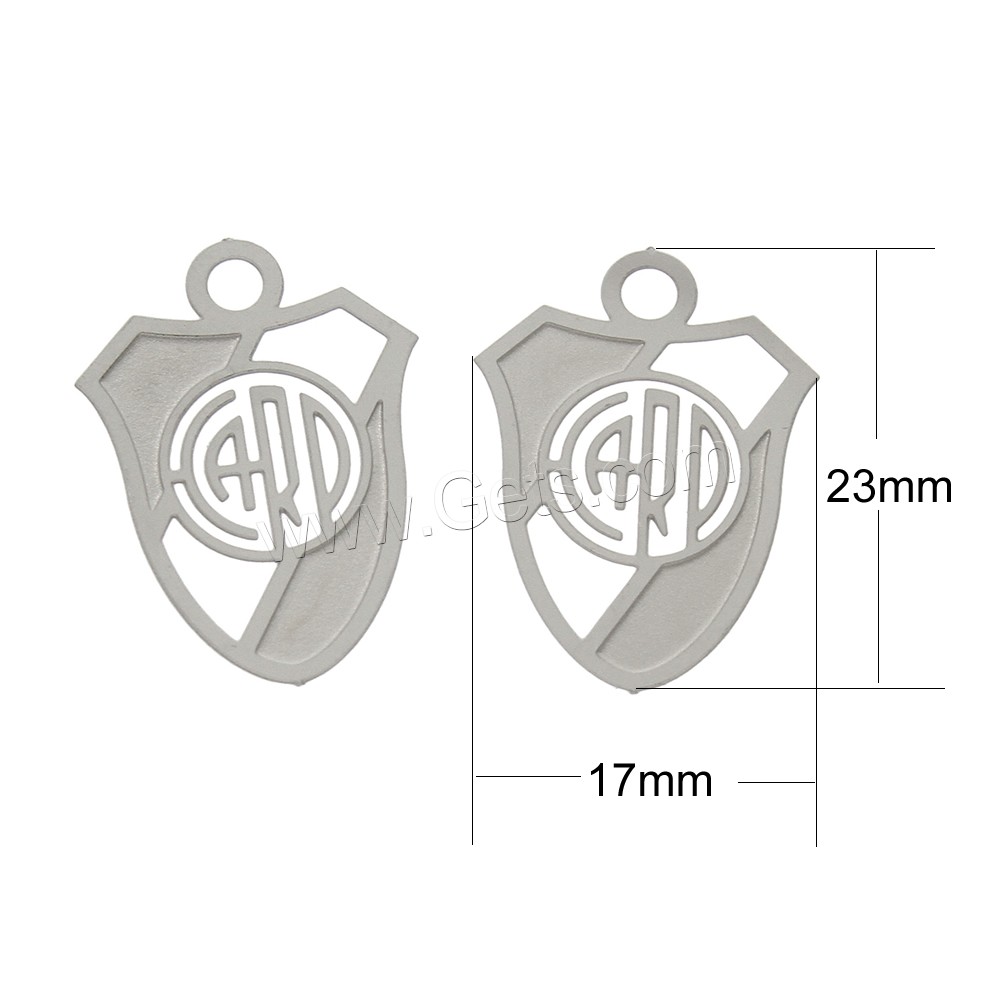 Stainless Steel Pendants, Shield, different size for choice, original color, Hole:Approx 2.5mm, Sold By PC