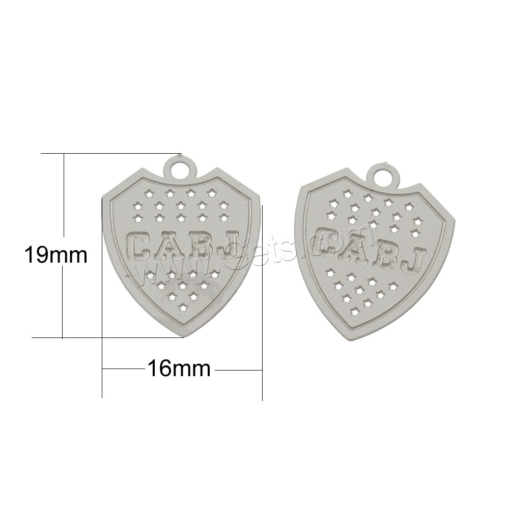 Stainless Steel Pendants, Shield, different size for choice & with letter pattern, original color, Hole:Approx 1mm, Sold By PC