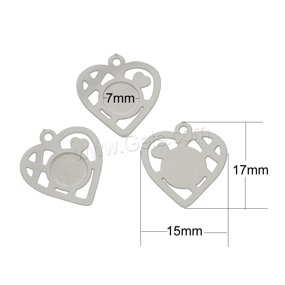 Stainless Steel Pendant Component, Heart, different size for choice, original color, Hole:Approx 1mm, Inner Diameter:Approx 7mm, Sold By PC