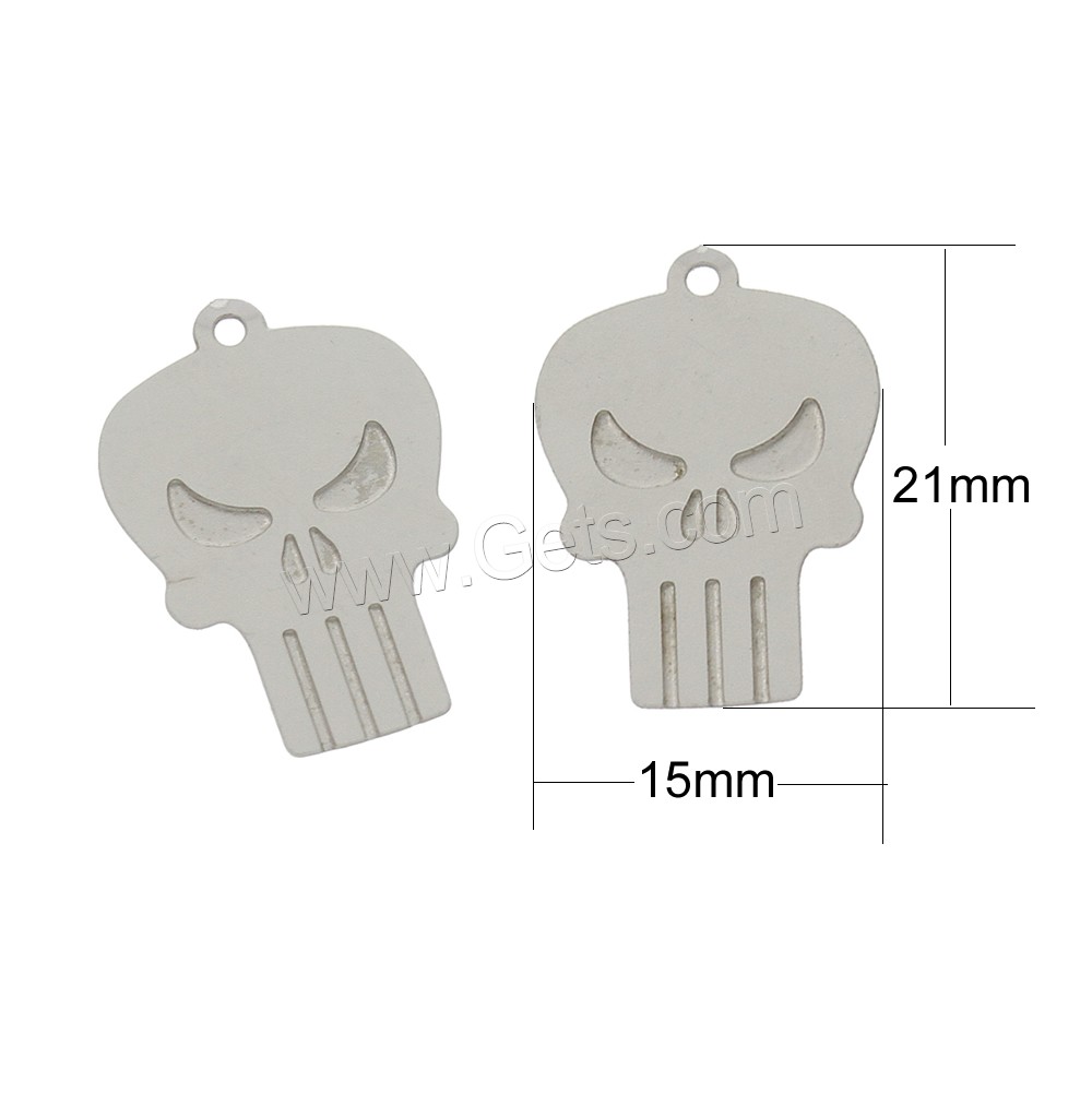 Stainless Steel Skull Pendant, different size for choice, original color, Hole:Approx 0.5mm, Sold By PC