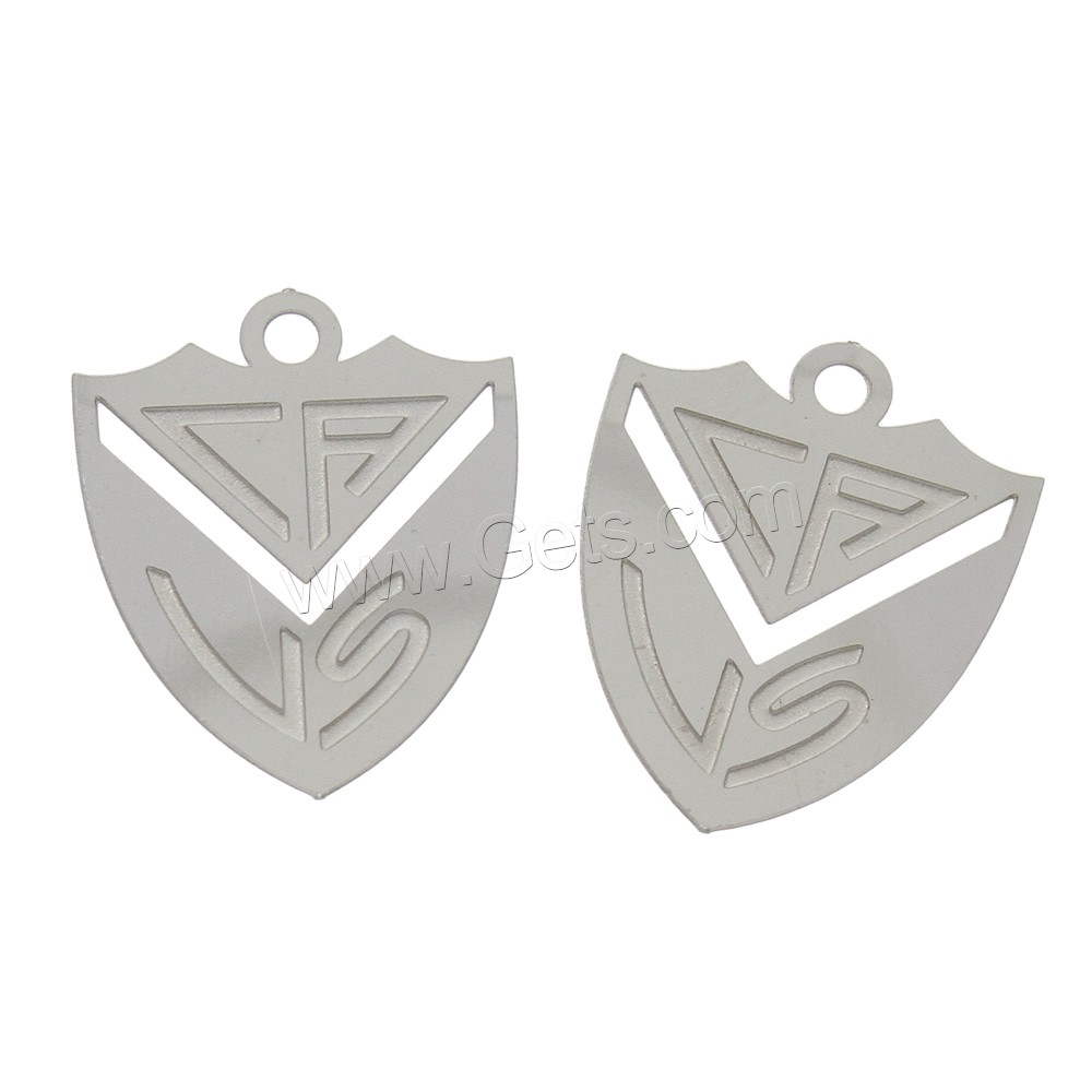 Stainless Steel Pendants, Shield, different size for choice, original color, 20x25x0.4mm, Hole:Approx 1.5mm, Sold By PC
