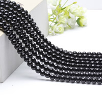 Natürliche schwarze Achat Perlen, Schwarzer Achat, rund, verschiedene Größen vorhanden, Länge:ca. 15.5 ZollInch, verkauft von Strang