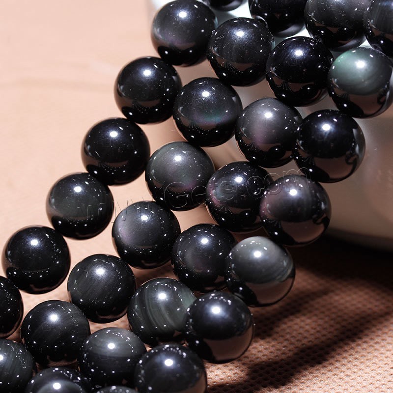 Schwarze Obsidian Perlen, Schwarzer Obsidian, rund, verschiedene Größen vorhanden, Länge:ca. 15.5 ZollInch, verkauft von Strang