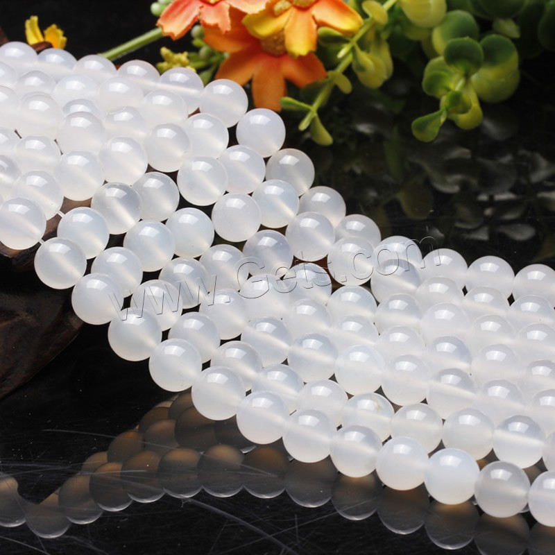 Natural White Agate Beads, Round, different size for choice, Length:Approx 15.5 Inch, Sold By Strand