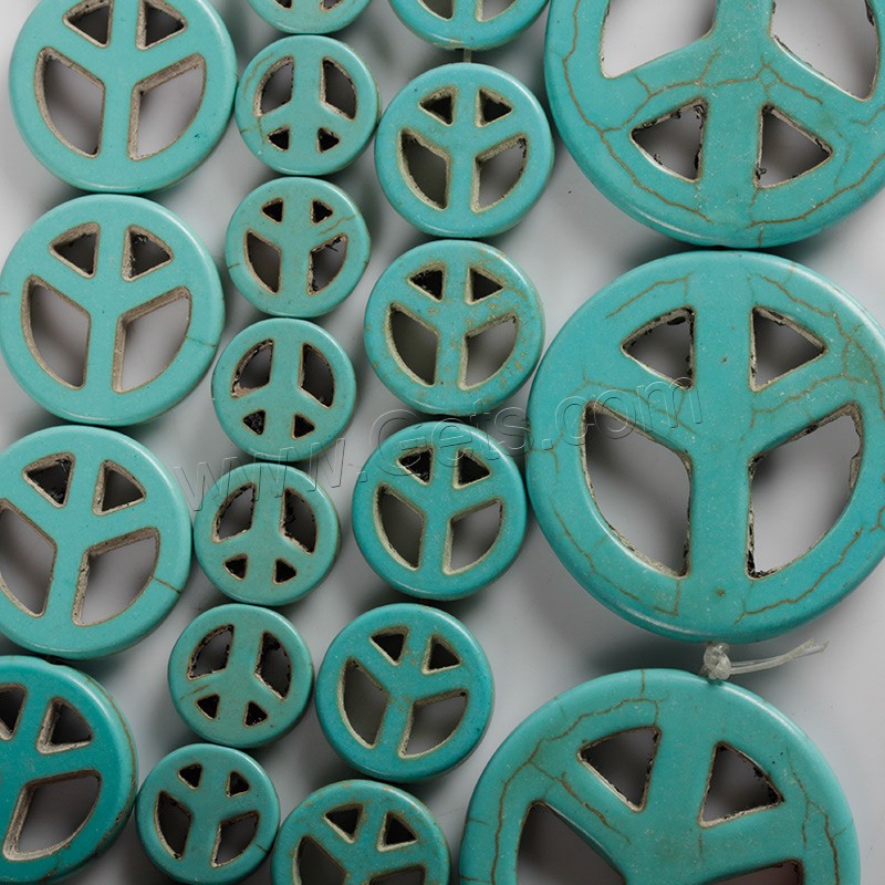 Perles en Turquoise synthétiques, Logo de la paix, normes différentes pour le choix, vert, Longueur:Environ 15.5 pouce, Vendu par brin