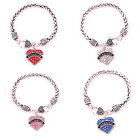 Zinc Alloy Rhinestone Bracelets, Heart, word survivor, antique silver color plated, charm bracelet & wheat chain & for woman & with rhinestone Approx 7.8 Inch 