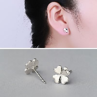 Sterling Silver Stud Earring, 925 Sterling Silver, Four Leaf Clover, for woman 