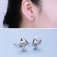 Sterling Silver Stud Earring, 925 Sterling Silver, sterling silver post pin, mushroom, for woman 