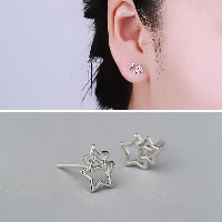Sterling Silver Stud Earring, 925 Sterling Silver, sterling silver post pin, Star, for woman 