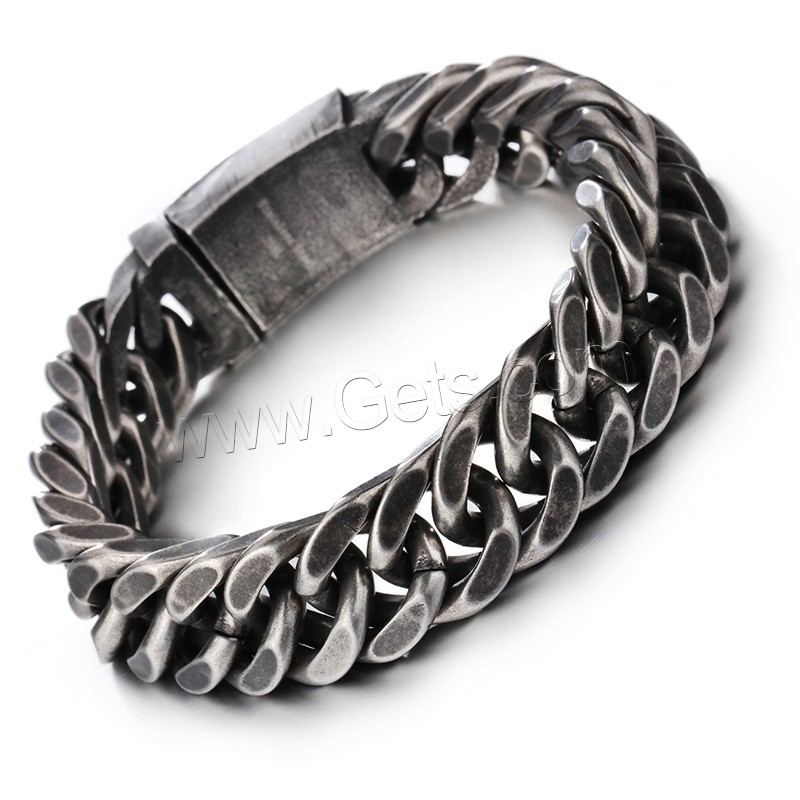 Men Bracelet, Stainless Steel, black ionic, different size for choice & curb chain & for man, Length:Approx 8.4 Inch, Sold By Strand