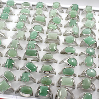 Унисекс палец кольцо, Зеленый авантюрин, с цинковый сплав, Платиновое покрытие платиновым цвет, Мужская & разнообразный - размер:5-9, 100ПК/Box, продается Box