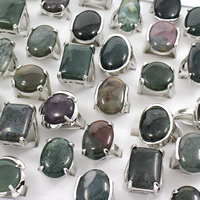 El anillo de dedo unisex, Piedras preciosas, con aleación de zinc, chapado en color de platina, unisexo & mixto, 22x30x25mm-23x33x26mm, tamaño:5-9, 50PCs/Caja, Vendido por Caja
