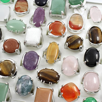 Унисекс палец кольцо, Полудрагоценный камень, с цинковый сплав, Платиновое покрытие платиновым цвет, Мужская & разнообразный - размер:5-9, 50ПК/Box, продается Box
